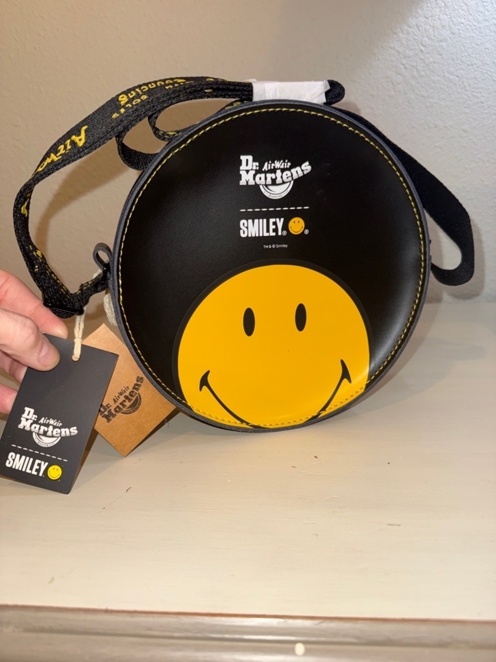 Dr. Martens Black Leather Zip Pouch with Yellow Stitching